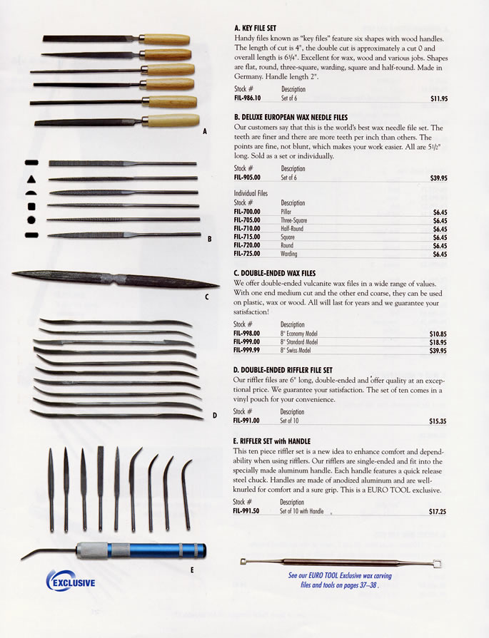 EURO TOOL Double Ended Wax Rifflers with Handle Set Of 10 FIL-991.50 EURO TOOL Double Ended Wax Rifflers with Handle Set Of 10 FIL-991.50